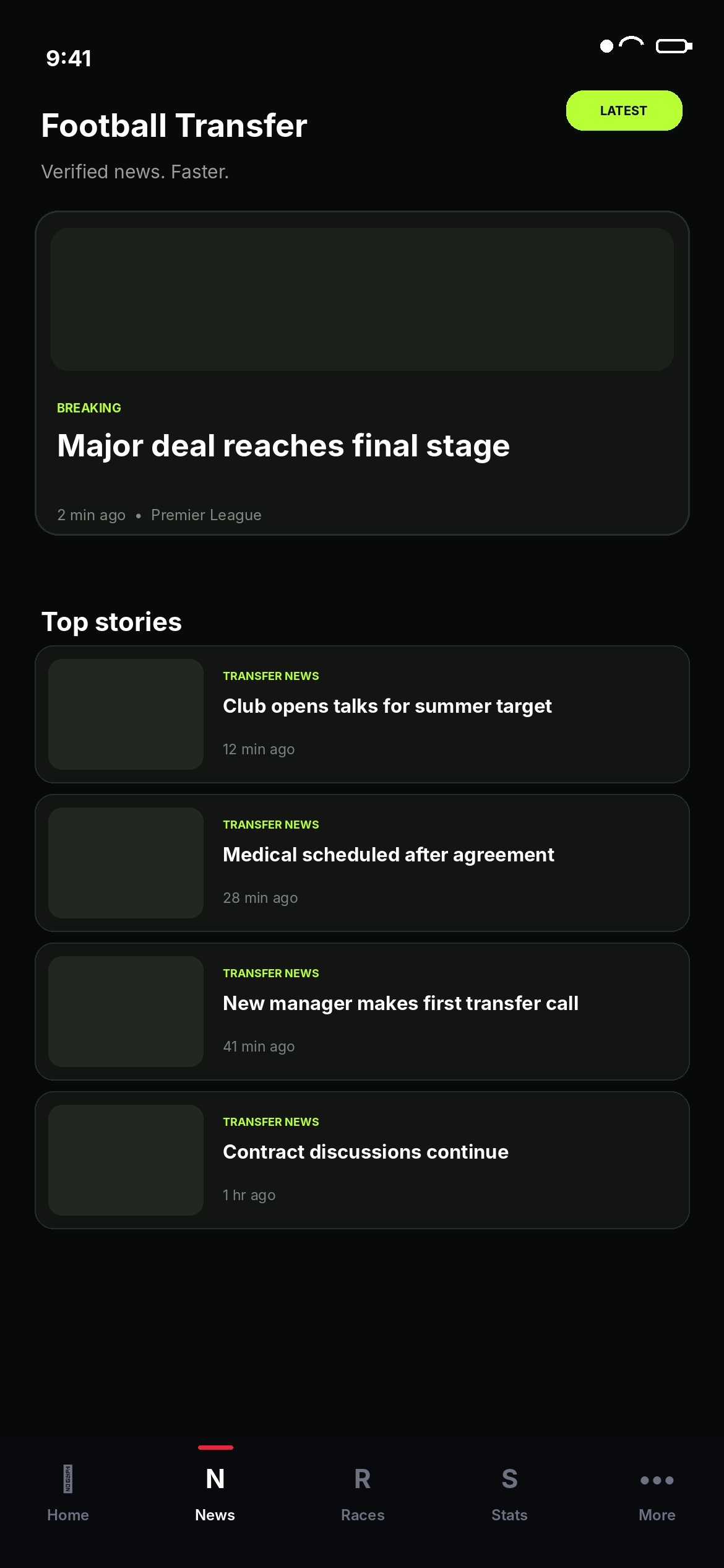 Football Transfer app screen