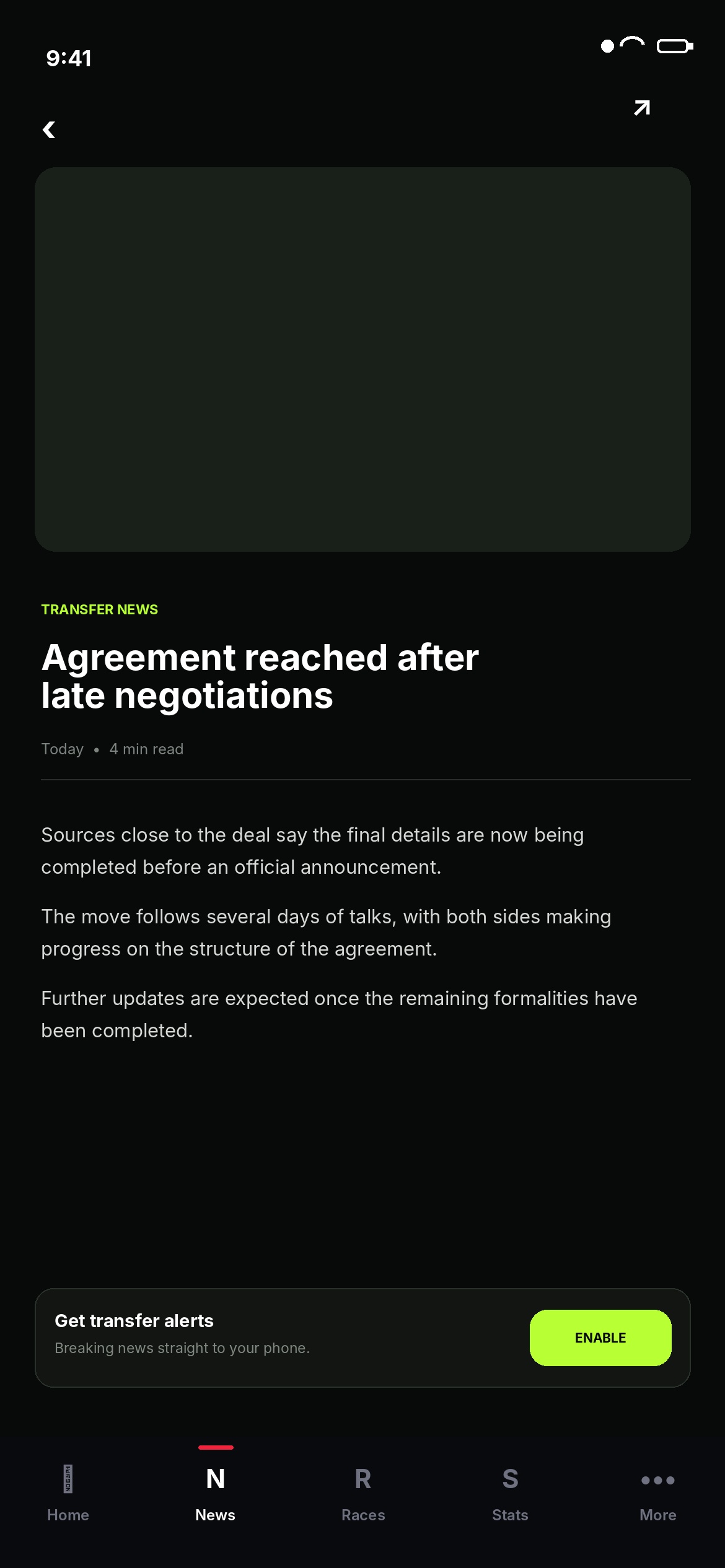 Football Transfer news screen